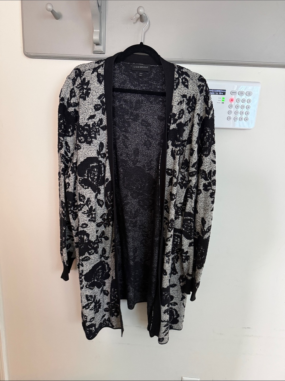 Lane Bryant Black and White Floral Open Cardigan